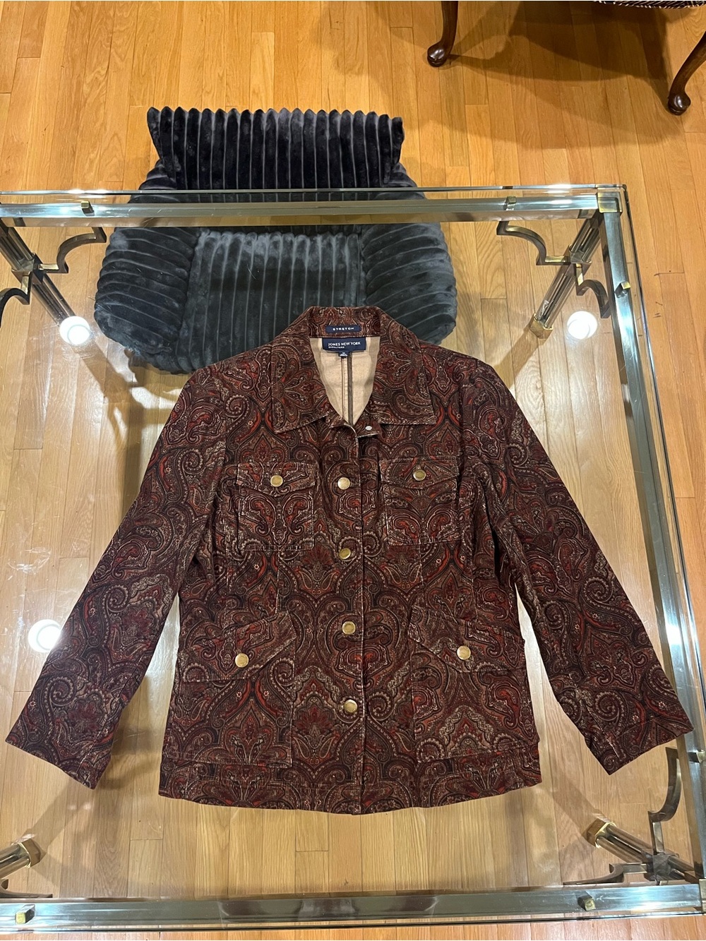 Jones New York Women's Burgundy Paisley Jean Jacket
